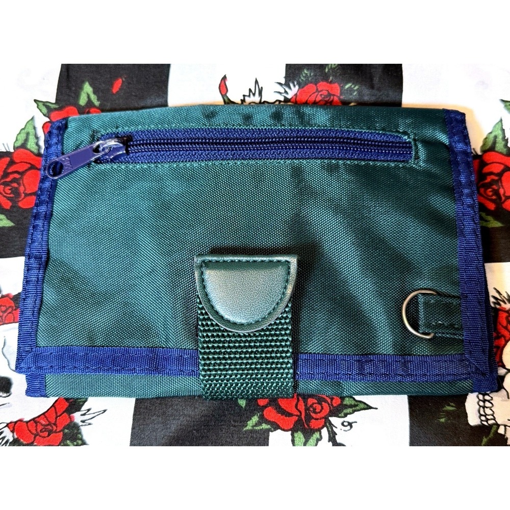 Amity Nylon Trifold Wallet Organizer Green Blue 5x7.5"